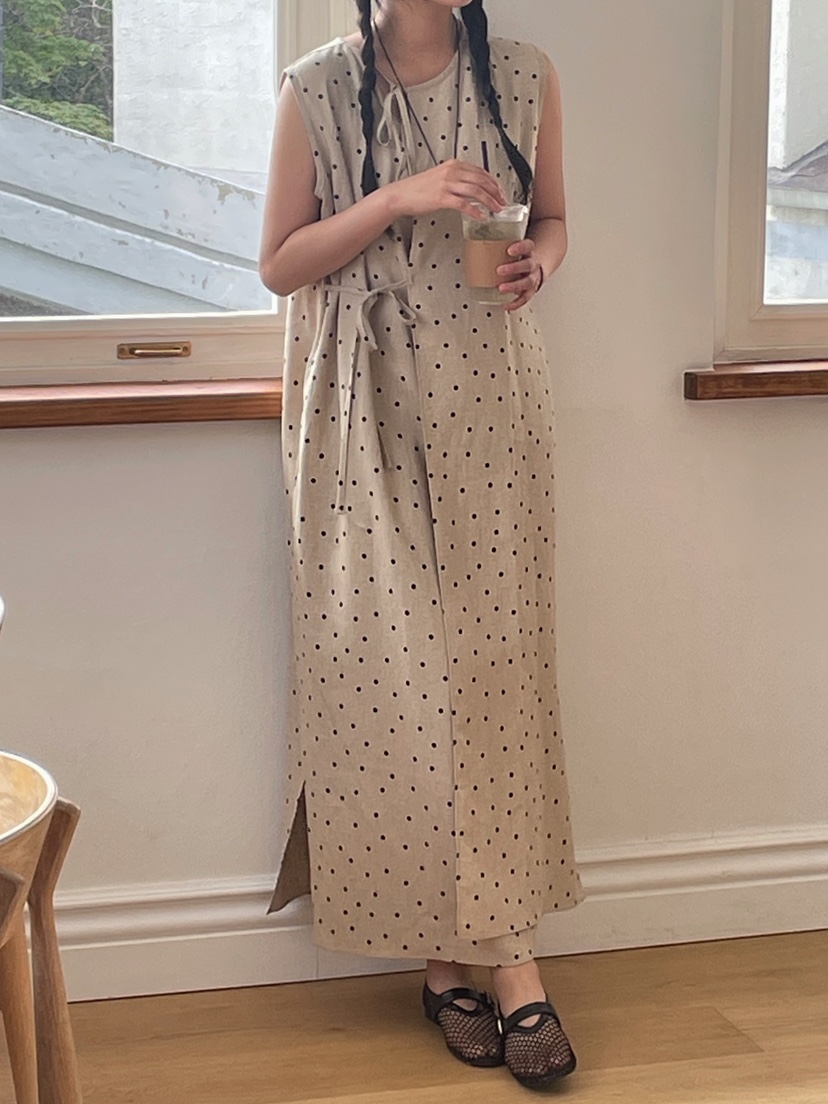 ONDO-P韓國直郵㊣女裝新品時尚休閑25春夏熱賣連衣裙亞麻長款ONDO-P連衣裙