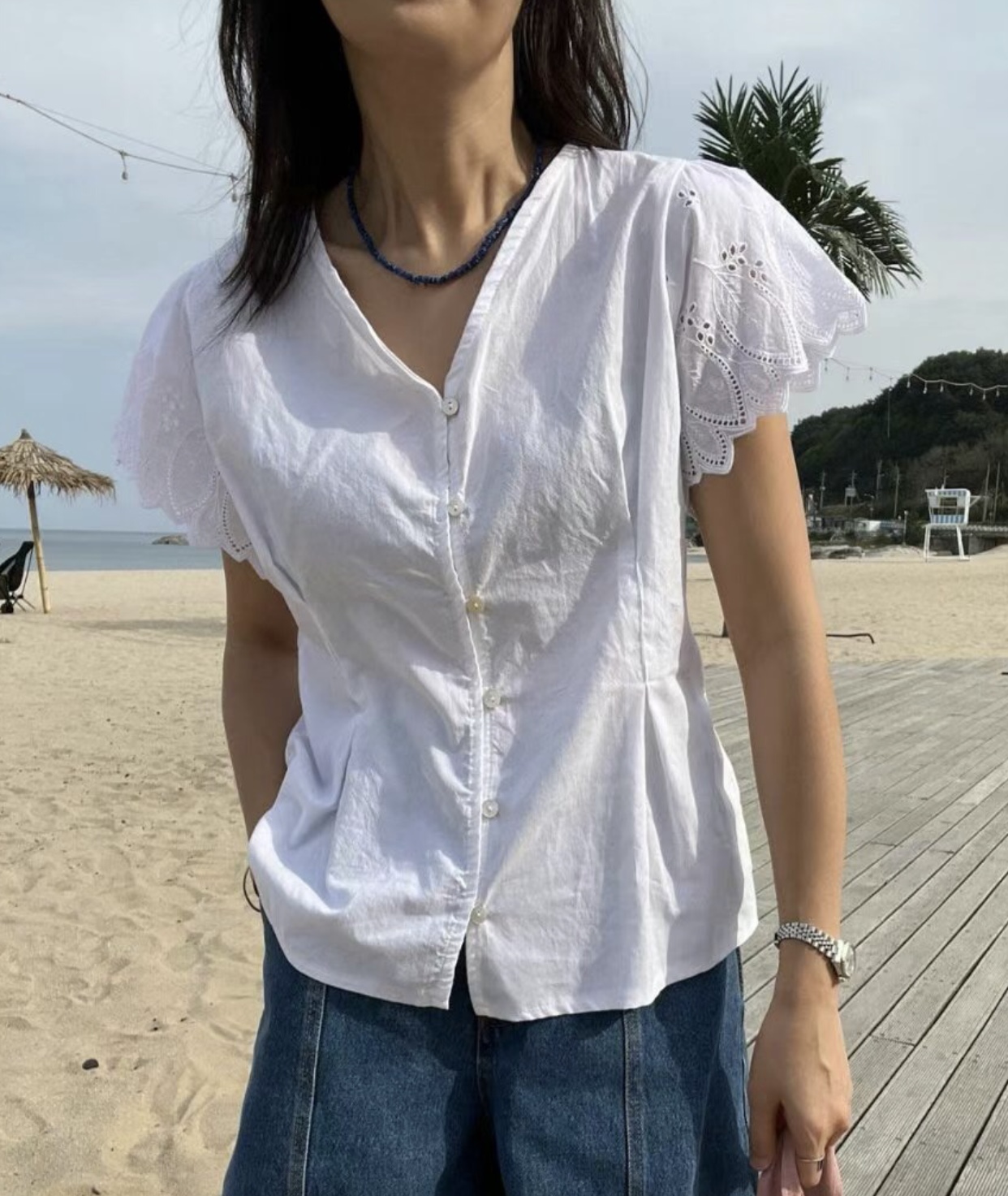 LAGRASS韓國代購女士新款25春夏時尚人氣休閑推薦襯衫蕾絲衫LAGRASS襯衫/蕾絲衫