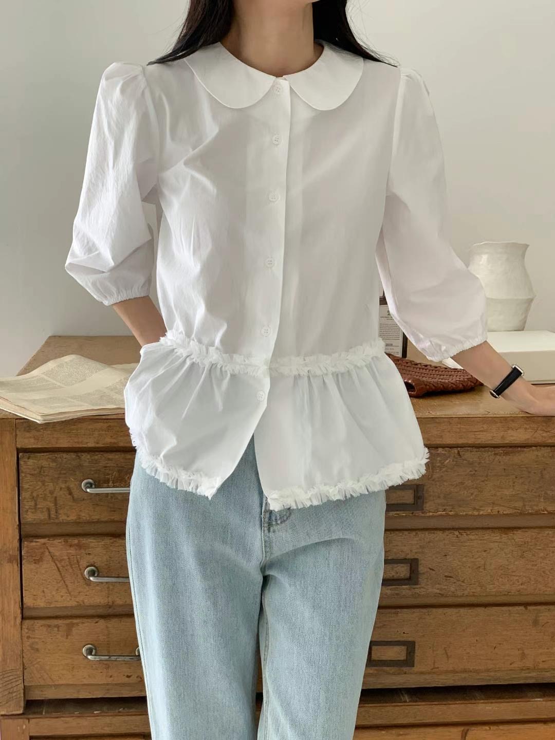 WITHMOON韓國代購女裝新品推薦25春夏時尚人氣休閑襯衫蕾絲衫WITHMOON襯衫/蕾絲衫