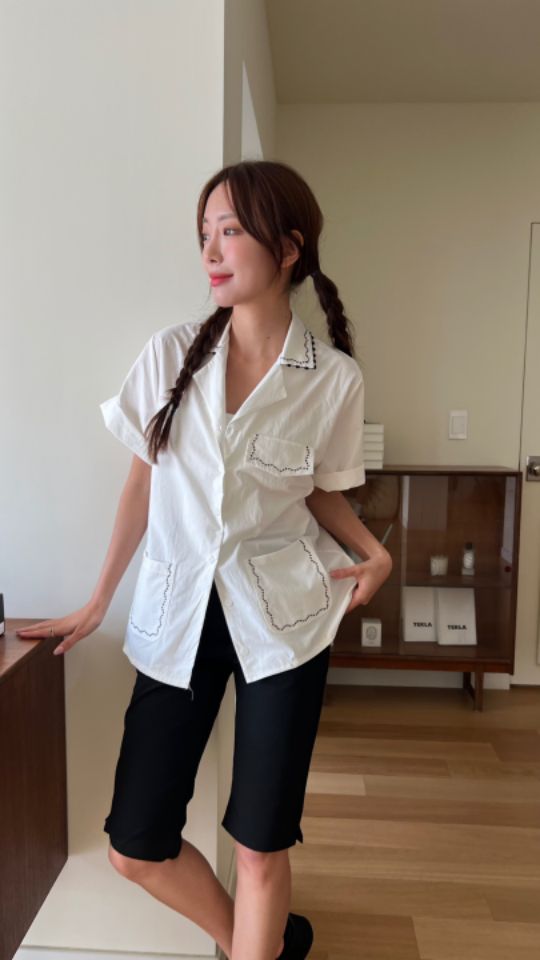HEY/TO SEWING韓國㊣直郵東大門代購女裝新款人氣襯衫蕾絲衫刺繡BY HEY/TO SEWING襯衫/蕾絲衫