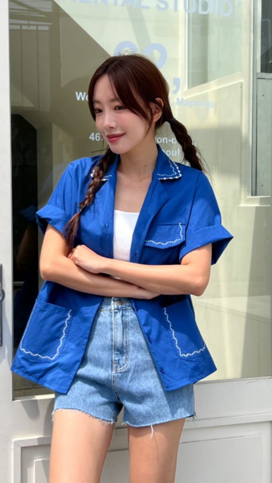 HEY/TO SEWING韓國㊣直郵東大門代購女裝新款人氣襯衫蕾絲衫刺繡BY HEY/TO SEWING襯衫/蕾絲衫