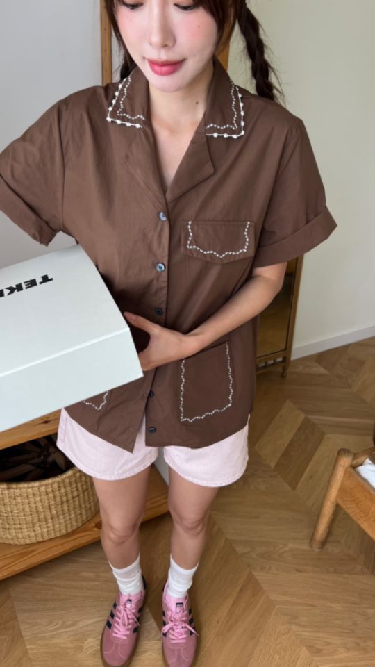 HEY/TO SEWING韓國㊣直郵東大門代購女裝新款人氣襯衫蕾絲衫刺繡BY HEY/TO SEWING襯衫/蕾絲衫