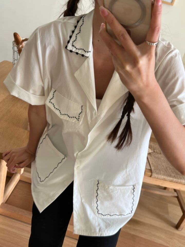 HEY/TO SEWING韓國㊣直郵東大門代購女裝新款人氣襯衫蕾絲衫刺繡BY HEY/TO SEWING襯衫/蕾絲衫