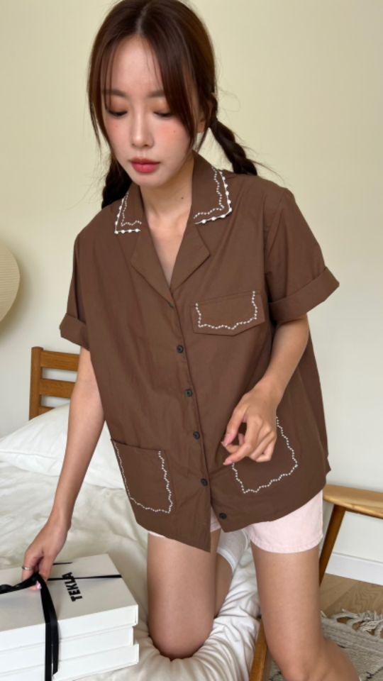 HEY/TO SEWING韓國㊣直郵東大門代購女裝新款人氣襯衫蕾絲衫刺繡BY HEY/TO SEWING襯衫/蕾絲衫圖色3