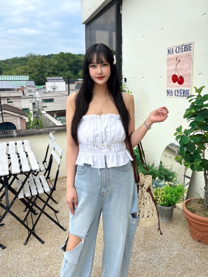 mars韓國直郵㊣女裝新品休閑推薦熱賣人氣25春夏吊帶背心亞麻mars吊帶/背心