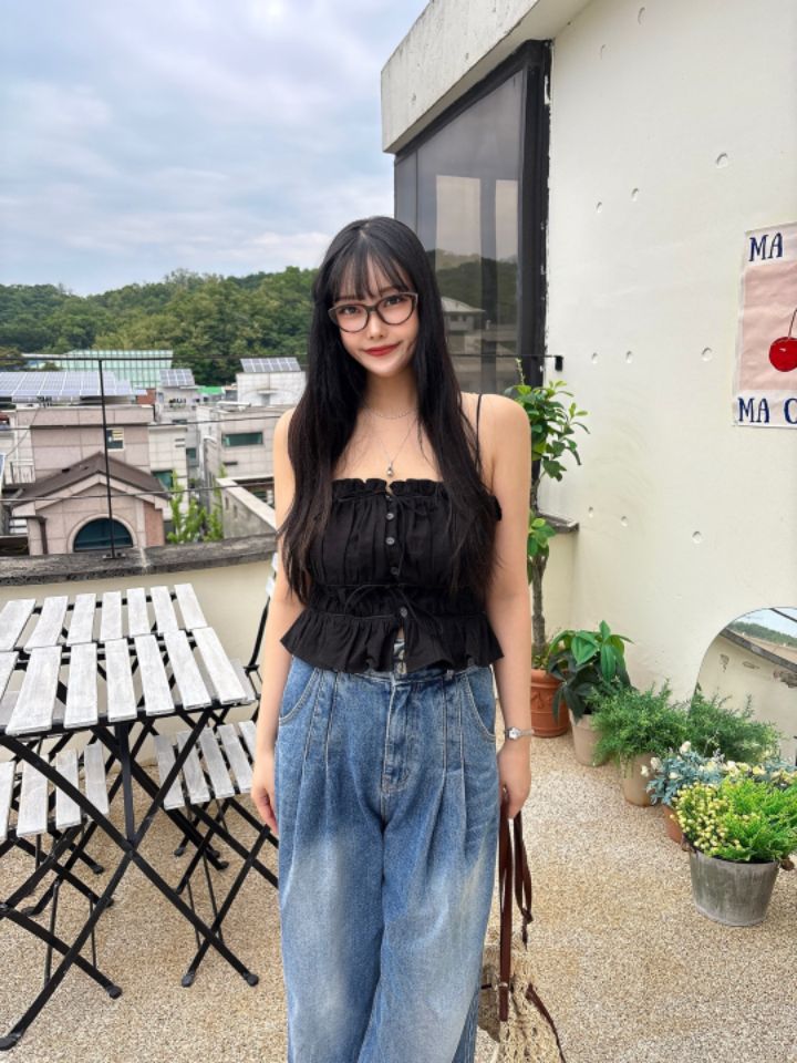 mars韓國直郵㊣女裝新品休閑推薦熱賣人氣25春夏吊帶背心亞麻mars吊帶/背心