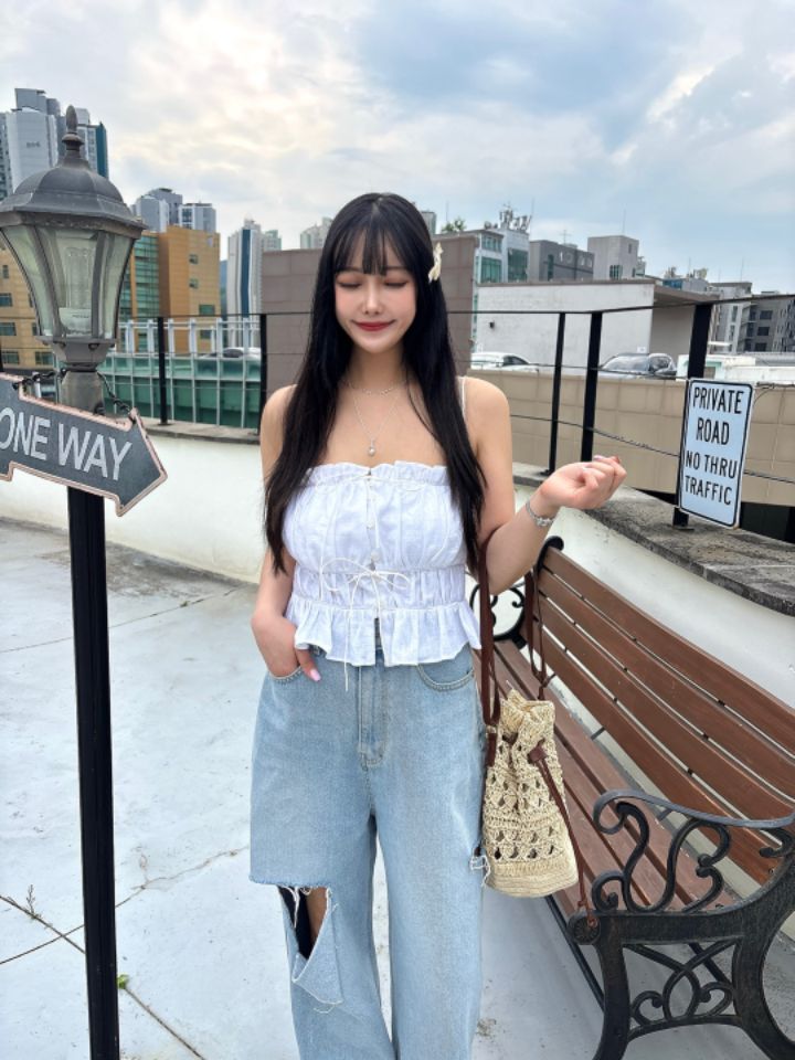 mars韓國直郵㊣女裝新品休閑推薦熱賣人氣25春夏吊帶背心亞麻mars吊帶/背心