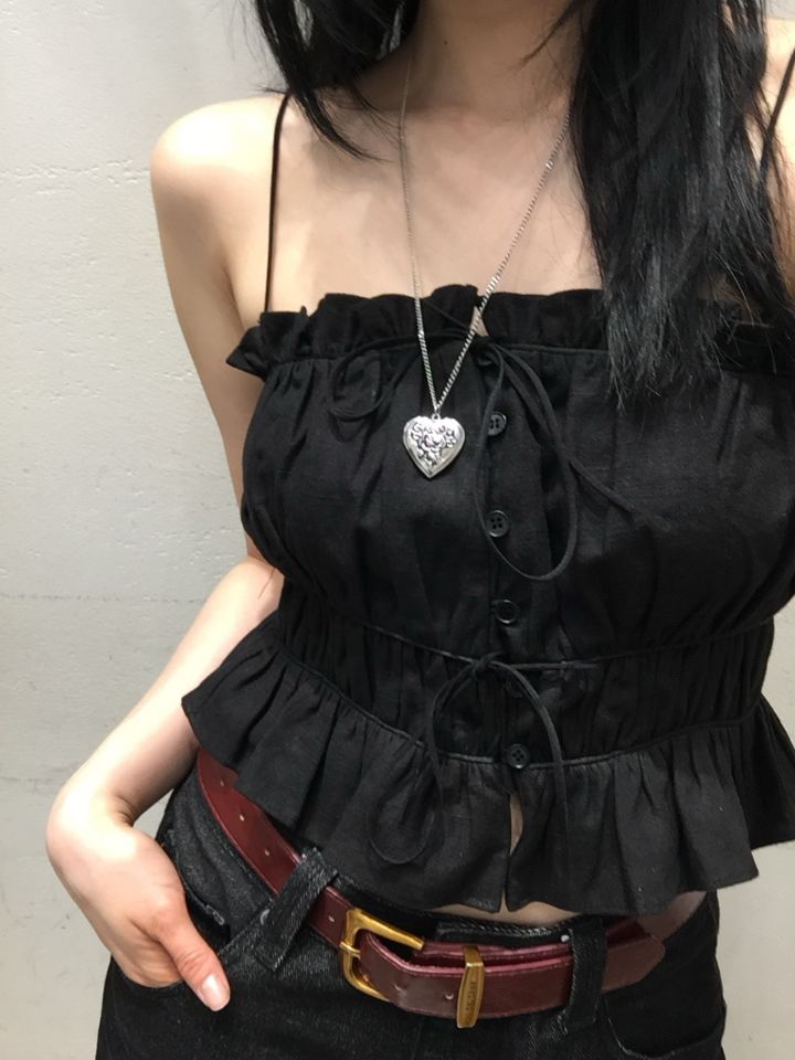 mars韓國直郵㊣女裝新品休閑推薦熱賣人氣25春夏吊帶背心亞麻mars吊帶/背心