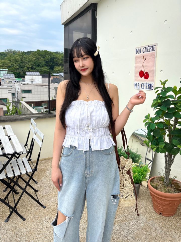 mars韓國直郵㊣女裝新品休閑推薦熱賣人氣25春夏吊帶背心亞麻mars吊帶/背心