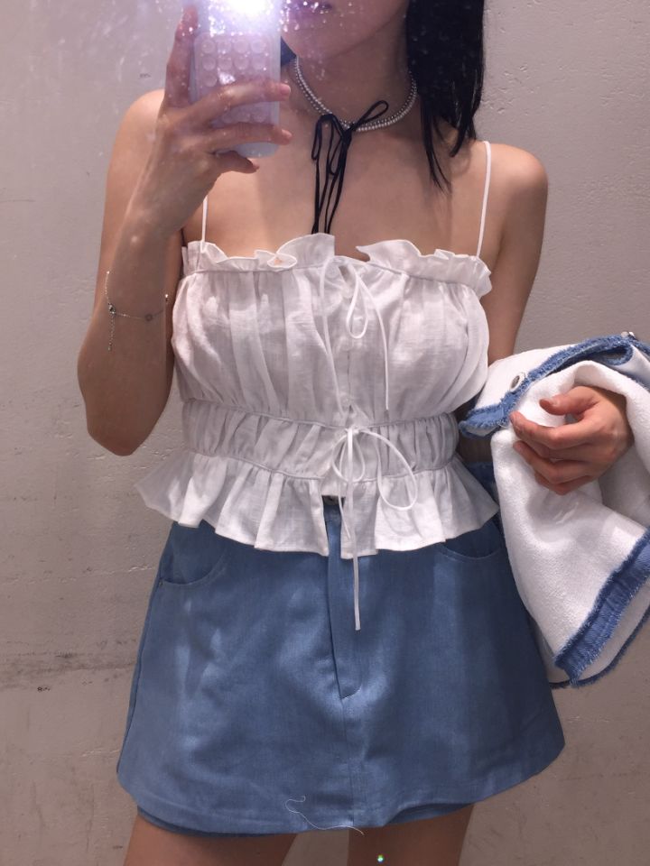 mars韓國直郵㊣女裝新品休閑推薦熱賣人氣25春夏吊帶背心亞麻mars吊帶/背心