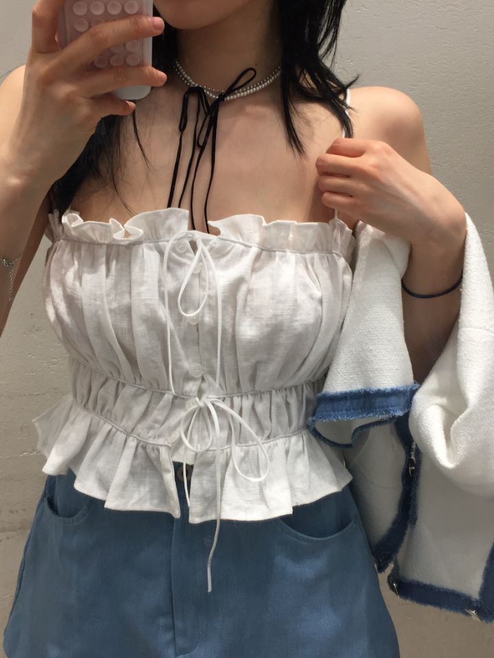 mars韓國直郵㊣女裝新品休閑推薦熱賣人氣25春夏吊帶背心亞麻mars吊帶/背心圖色2