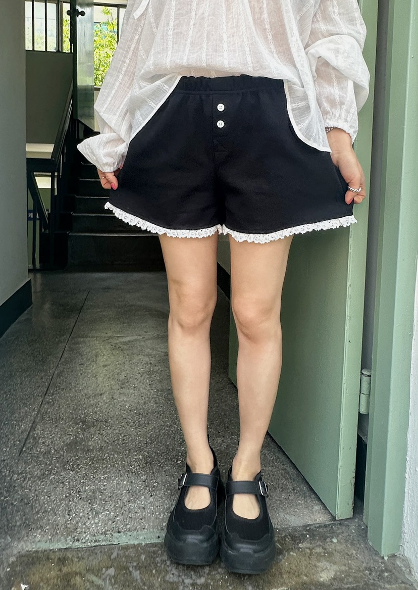 BYRING韓國㊣直郵東大門代購女裝新款休閑人氣熱賣短褲蕾絲BYRING短褲