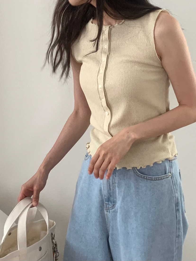BLEECKER直郵韓國代購㊣女裝新品人氣25春夏休閑吊帶背心紐扣BLEECKER吊帶/背心