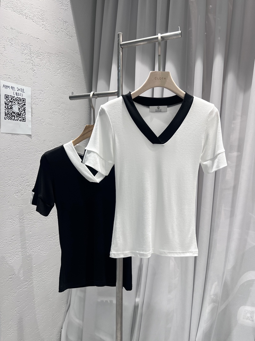 CLOTH韓國直郵㊣東大門實拍女裝新款25春夏推薦熱賣T恤V領套裝CLOTHT恤
