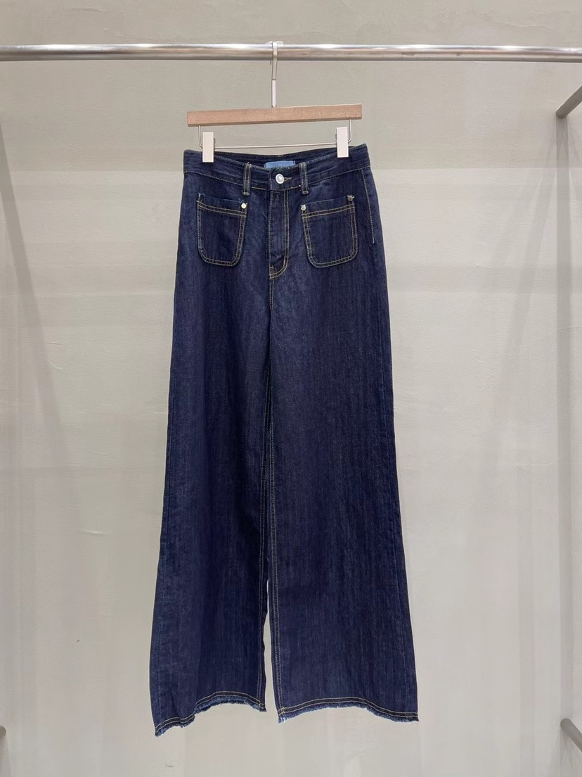 THE MUI韓國㊣直郵東大門代購女裝新品推薦牛仔褲口袋亞麻Mu:i-A牛仔褲
