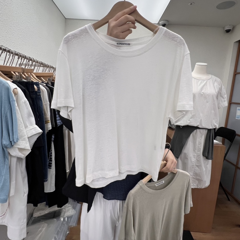 ROMANTICIZE韓國㊣直郵東大門代購女裝新款人氣25春夏T恤亞麻ROMANTICIZET恤圖色2