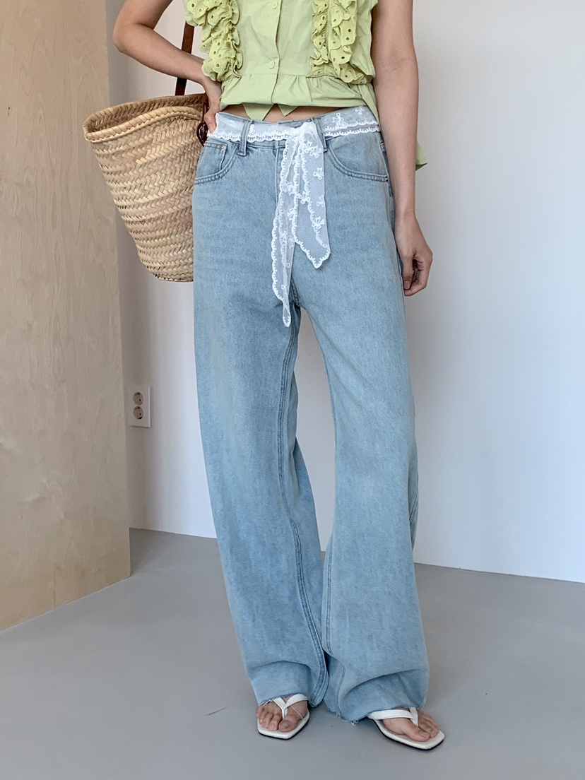 MILLIMETER韓國㊣直郵東大門代購女裝新款人氣推薦牛仔褲蕾絲MILLIMETER牛仔褲