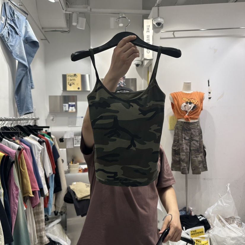 THE WEEKND韓國㊣直郵東大門代購女裝新款25春夏吊帶背心迷彩THE WEEKND吊帶/背心