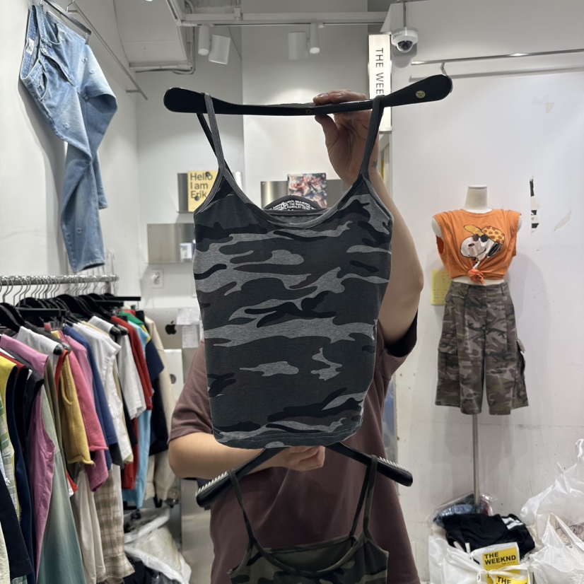 THE WEEKND韓國㊣直郵東大門代購女裝新款25春夏吊帶背心迷彩THE WEEKND吊帶/背心圖色2