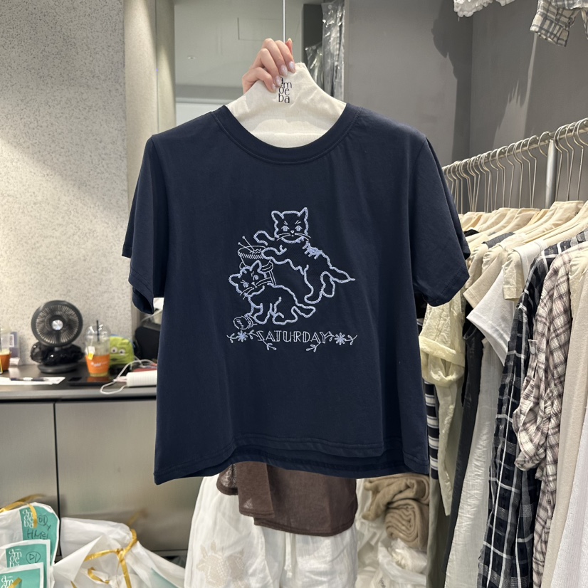 AMOEBA東大門直郵女裝新品人氣25春夏推薦休閑熱賣時尚T恤刺繡AMOEBAT恤圖色2