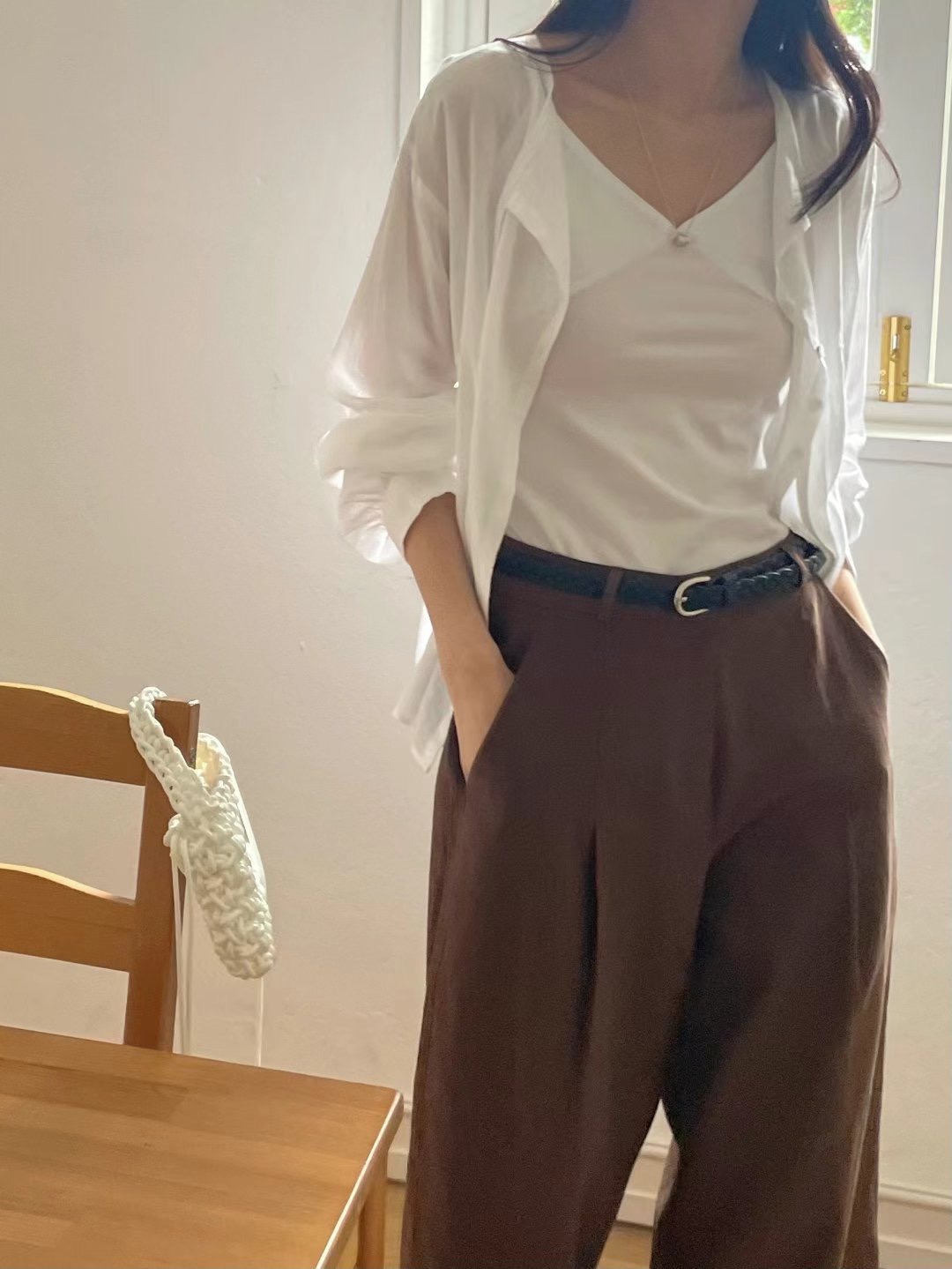 SOMETHINGELSE直郵韓國代購㊣女裝新品時尚襯衫蕾絲衫亞麻紐扣SOMETHINGELSE襯衫/蕾絲衫