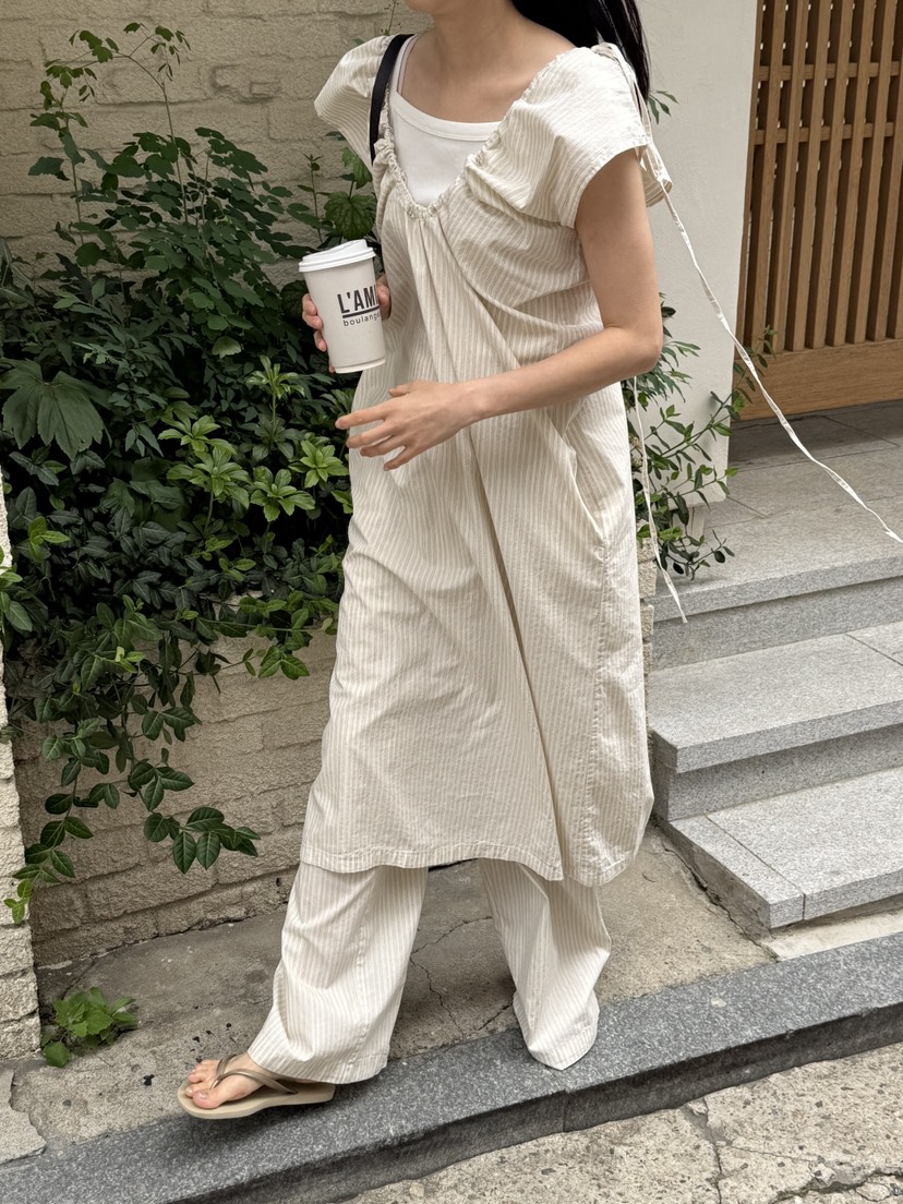 WATER韓國直郵㊣東大門實拍女裝新品時尚25春夏人氣連衣裙條紋WATER/RIVER連衣裙