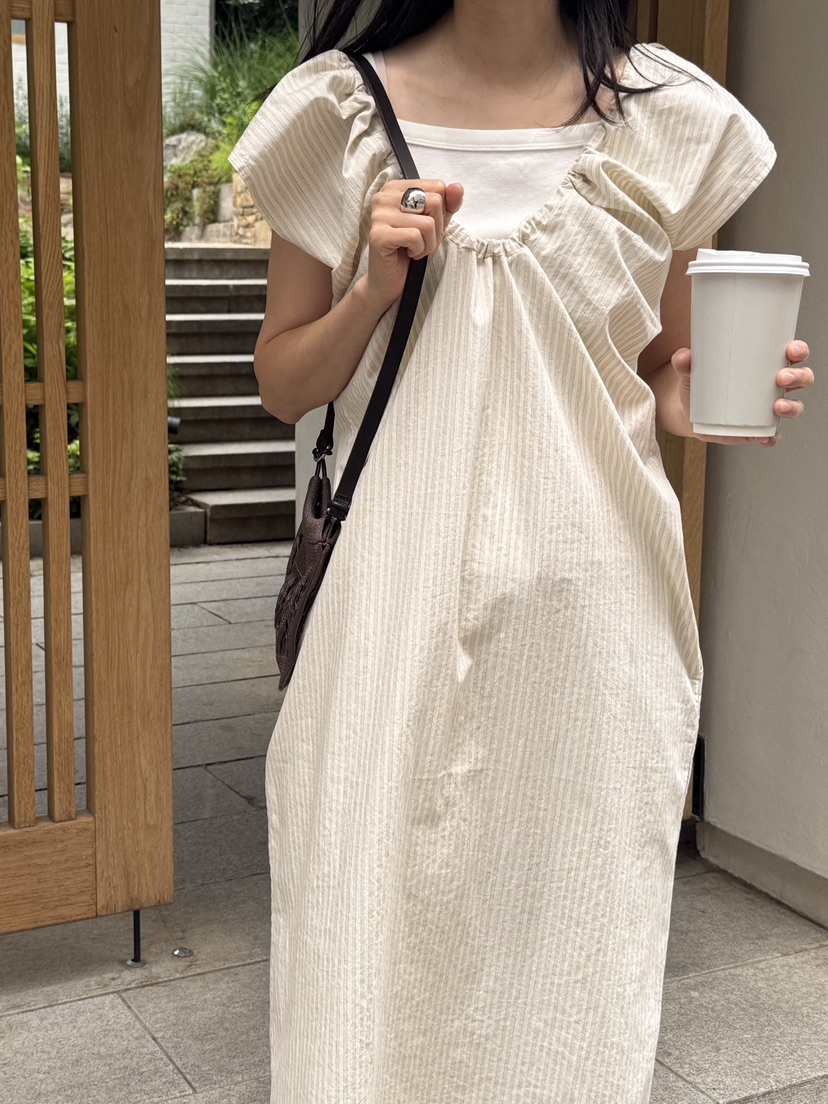 WATER韓國直郵㊣東大門實拍女裝新品時尚25春夏人氣連衣裙條紋WATER/RIVER連衣裙