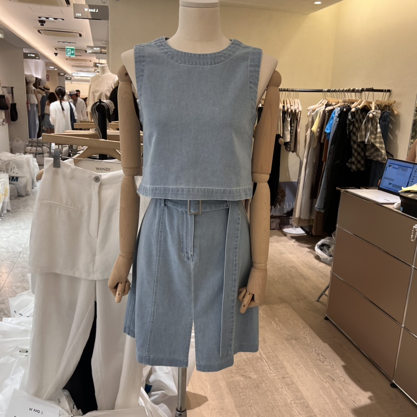 W AND J韓國㊣直郵東大門代購女裝新品推薦休閑短裙含腰帶W AND J短裙
