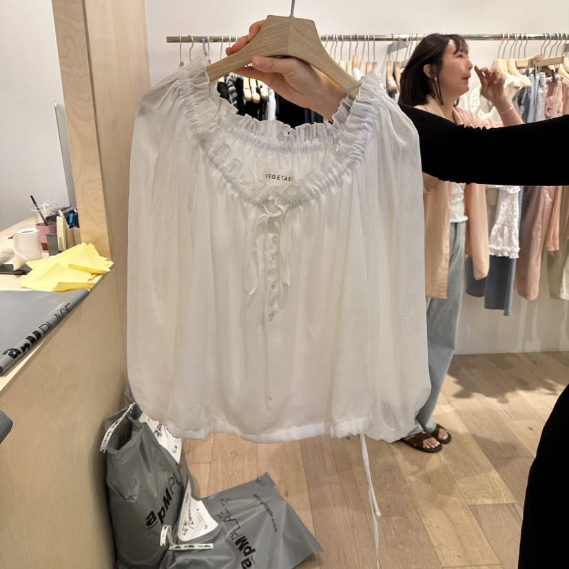 VEGETABLE東大門代購女裝新品真品休閑25春夏時尚襯衫蕾絲衫VEGETABLE襯衫/蕾絲衫圖色1