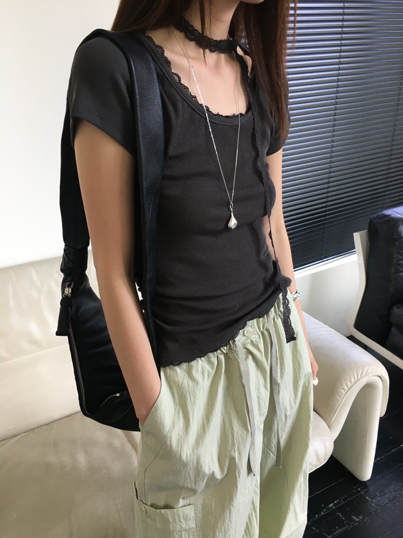 MONDAYMORING韓國直郵㊣女裝新款人氣休閑推薦T恤含脖帶套裝MONDAYMORINGT恤