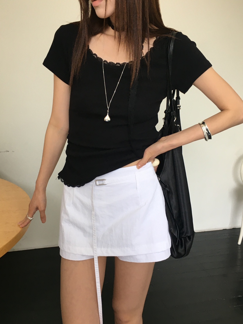 MONDAYMORING韓國直郵㊣女裝新款人氣休閑推薦T恤含脖帶套裝MONDAYMORINGT恤