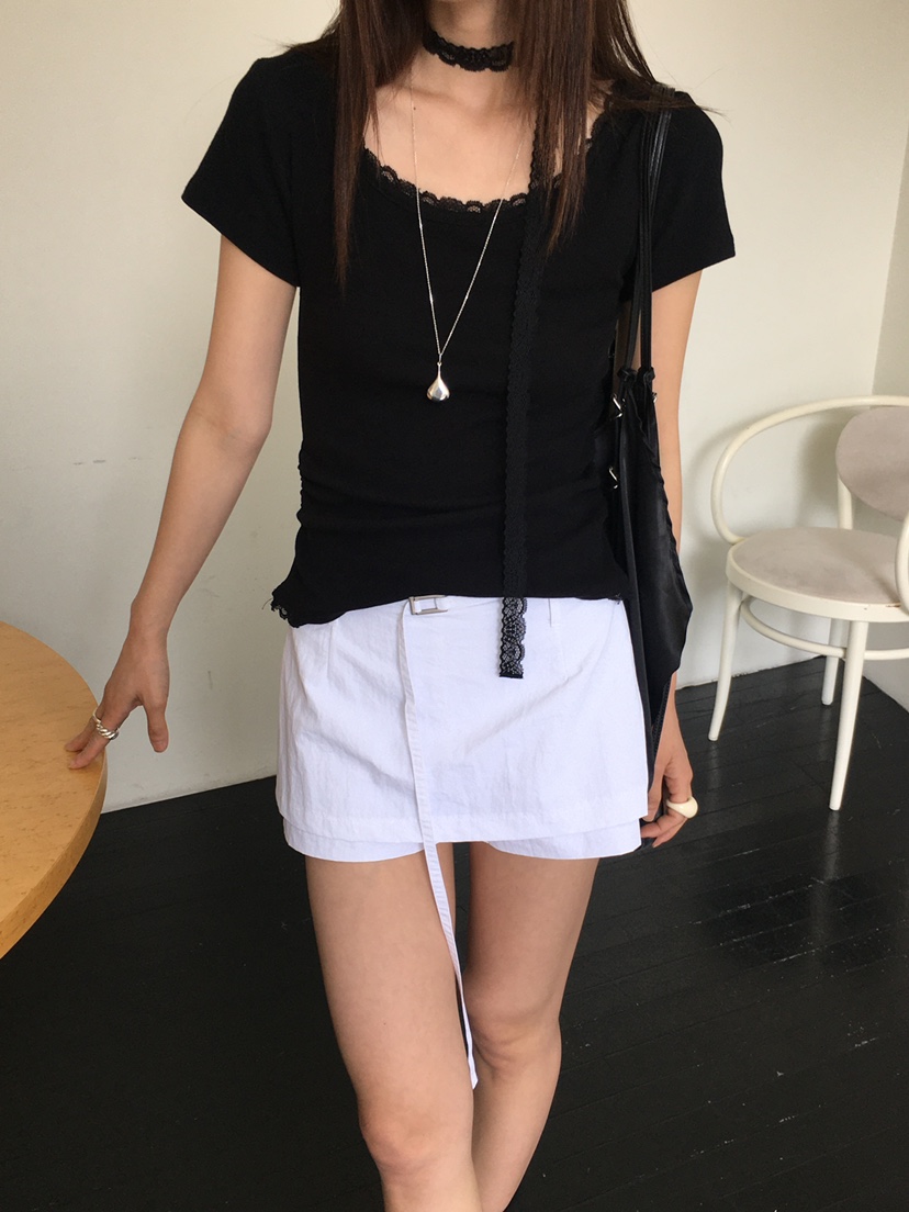 MONDAYMORING韓國直郵㊣女裝新款人氣休閑推薦T恤含脖帶套裝MONDAYMORINGT恤