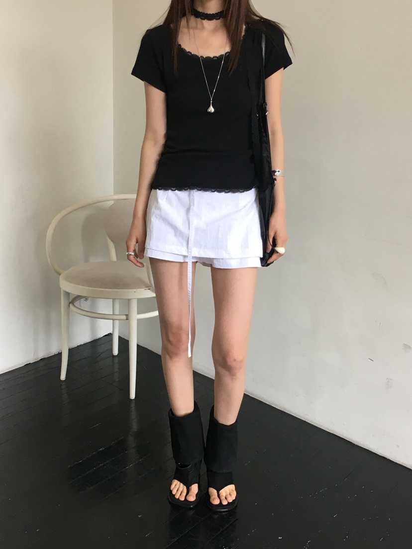 MONDAYMORING韓國直郵㊣女裝新款人氣休閑推薦T恤含脖帶套裝MONDAYMORINGT恤