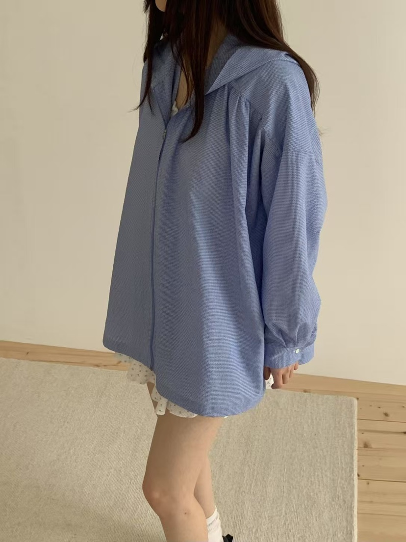 TAF直郵韓國代購㊣女裝新款熱賣時尚休閑夾克連帽衫拉鏈褶皺TAF夾克