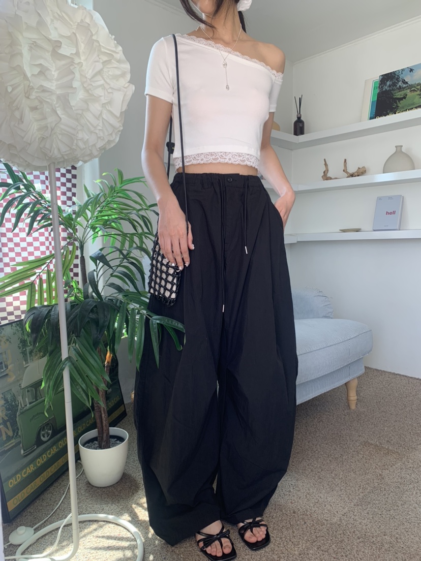 BADCALM韓國直郵㊣女裝新品休閑時尚熱賣人氣25春夏休閑褲尼龍BADCALM休閑褲