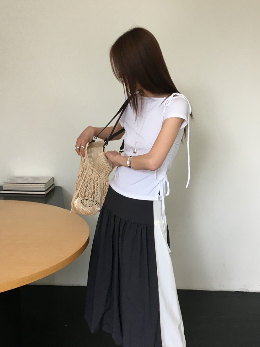 MONDAYMORING韓國直郵㊣女裝新品推薦25春夏時尚熱賣T恤褶皺MONDAYMORINGT恤
