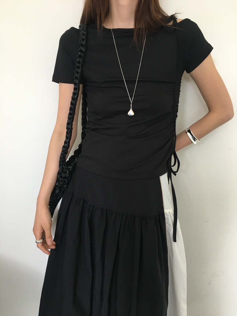 MONDAYMORING韓國直郵㊣女裝新品推薦25春夏時尚熱賣T恤褶皺MONDAYMORINGT恤