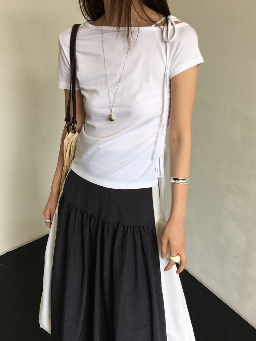 MONDAYMORING韓國直郵㊣女裝新品推薦25春夏時尚熱賣T恤褶皺MONDAYMORINGT恤圖色3
