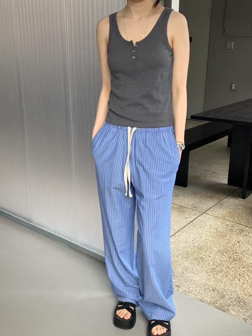 TAF韓國直郵㊣東大門實拍女裝新品人氣時尚休閑休閑褲亞麻條紋TAF休閑褲圖色2