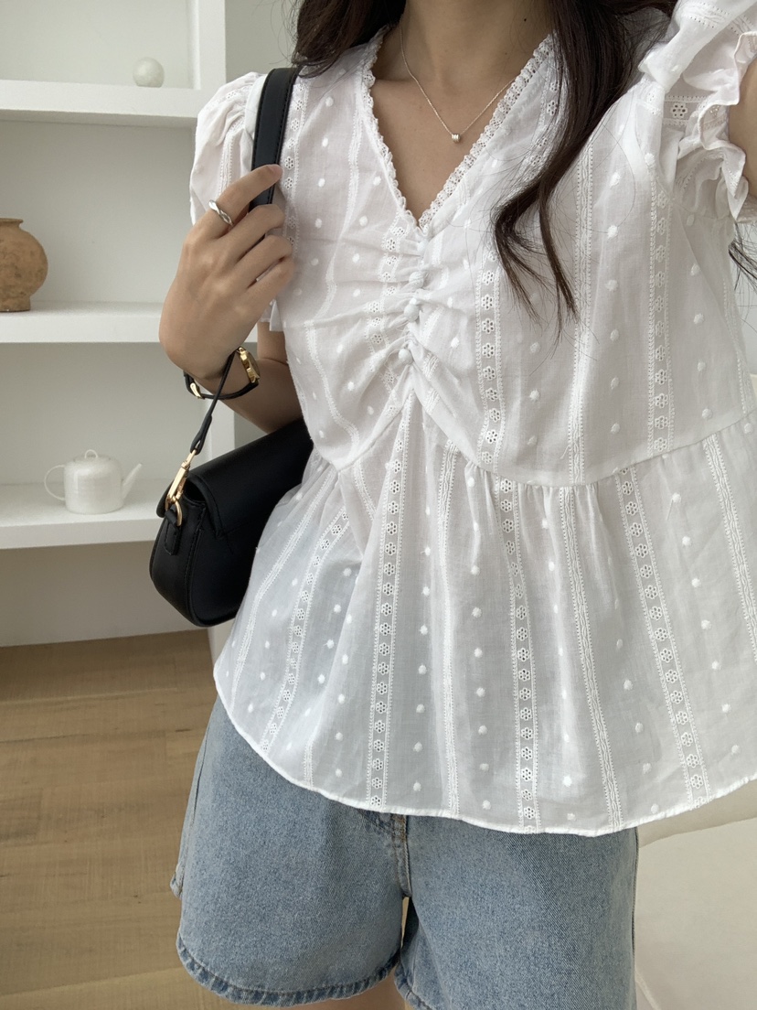 FRILL-T直郵韓國代購㊣女裝新品熱賣人氣時尚25春夏襯衫蕾絲衫FRILL-T襯衫/蕾絲衫