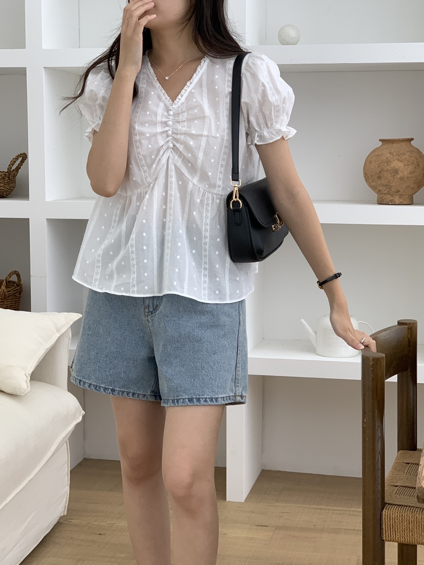 FRILL-T直郵韓國代購㊣女裝新品熱賣人氣時尚25春夏襯衫蕾絲衫FRILL-T襯衫/蕾絲衫