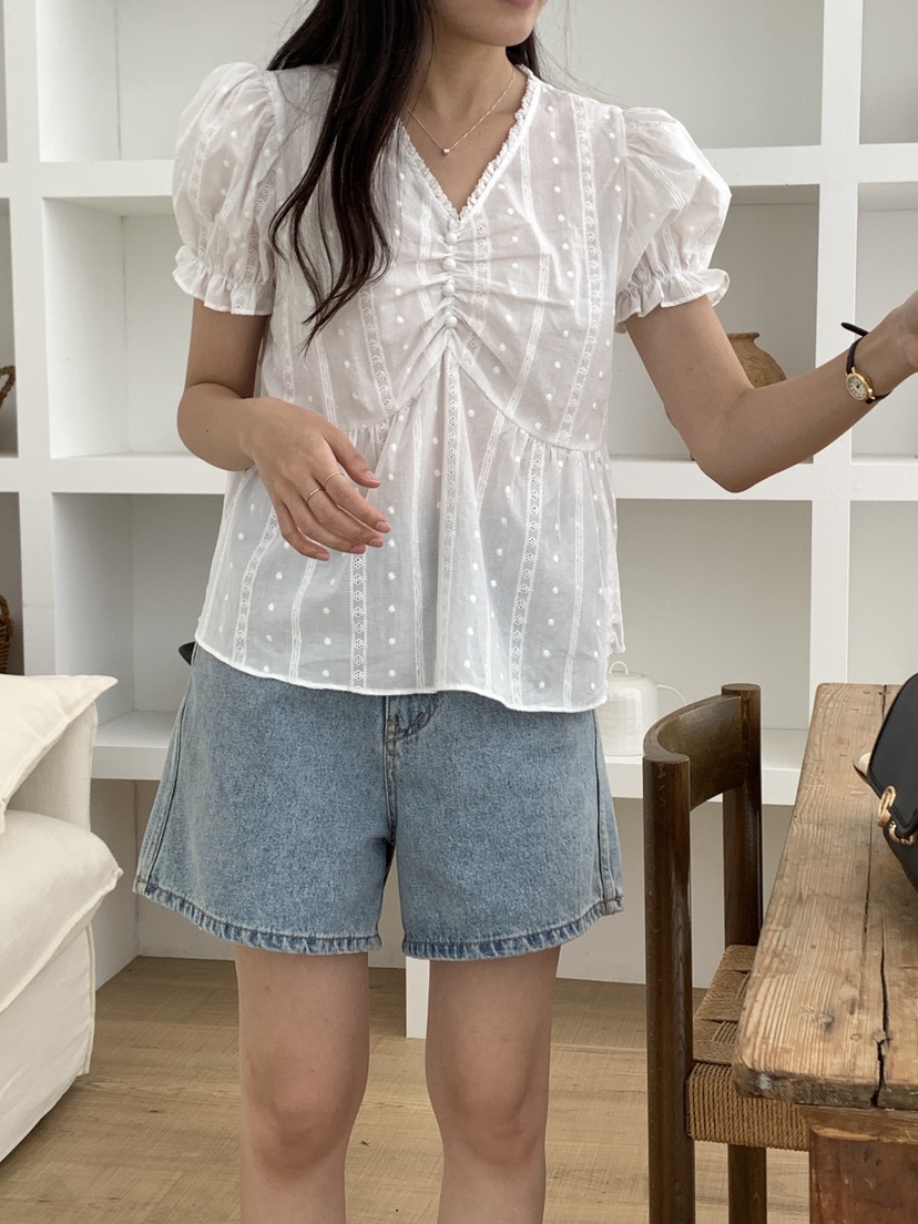 FRILL-T直郵韓國代購㊣女裝新品熱賣人氣時尚25春夏襯衫蕾絲衫FRILL-T襯衫/蕾絲衫
