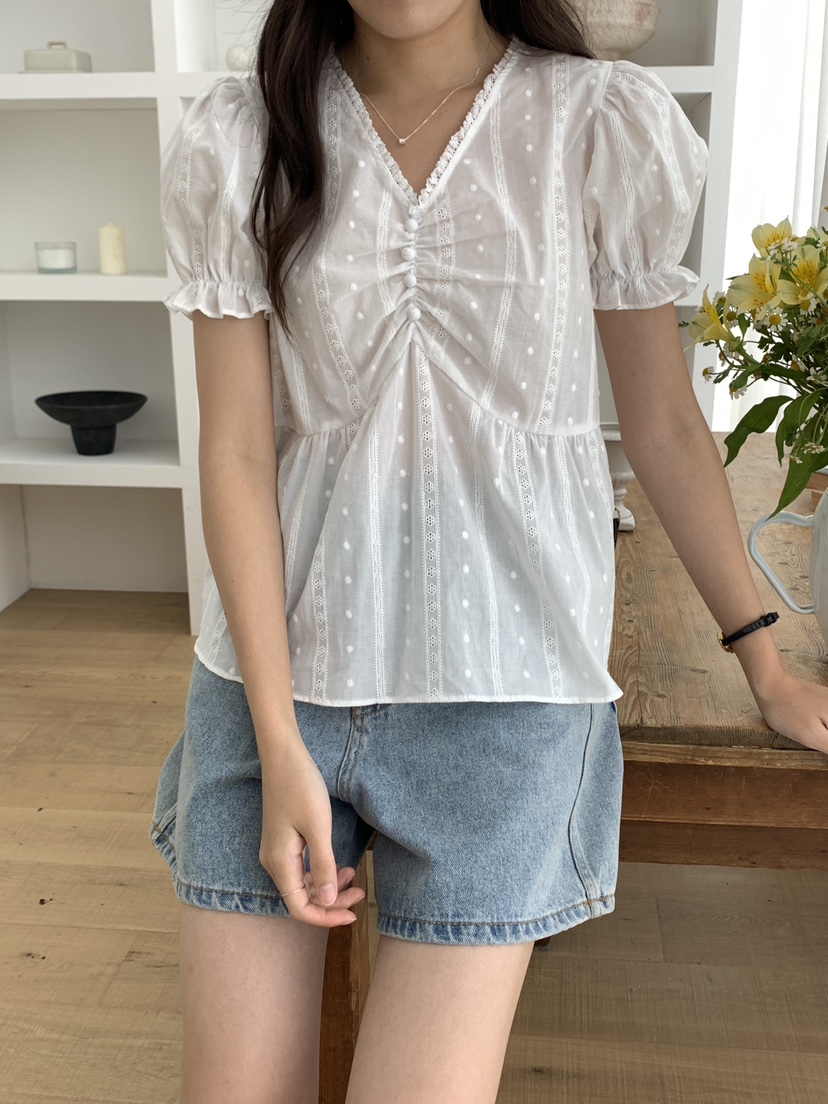 FRILL-T直郵韓國代購㊣女裝新品熱賣人氣時尚25春夏襯衫蕾絲衫FRILL-T襯衫/蕾絲衫