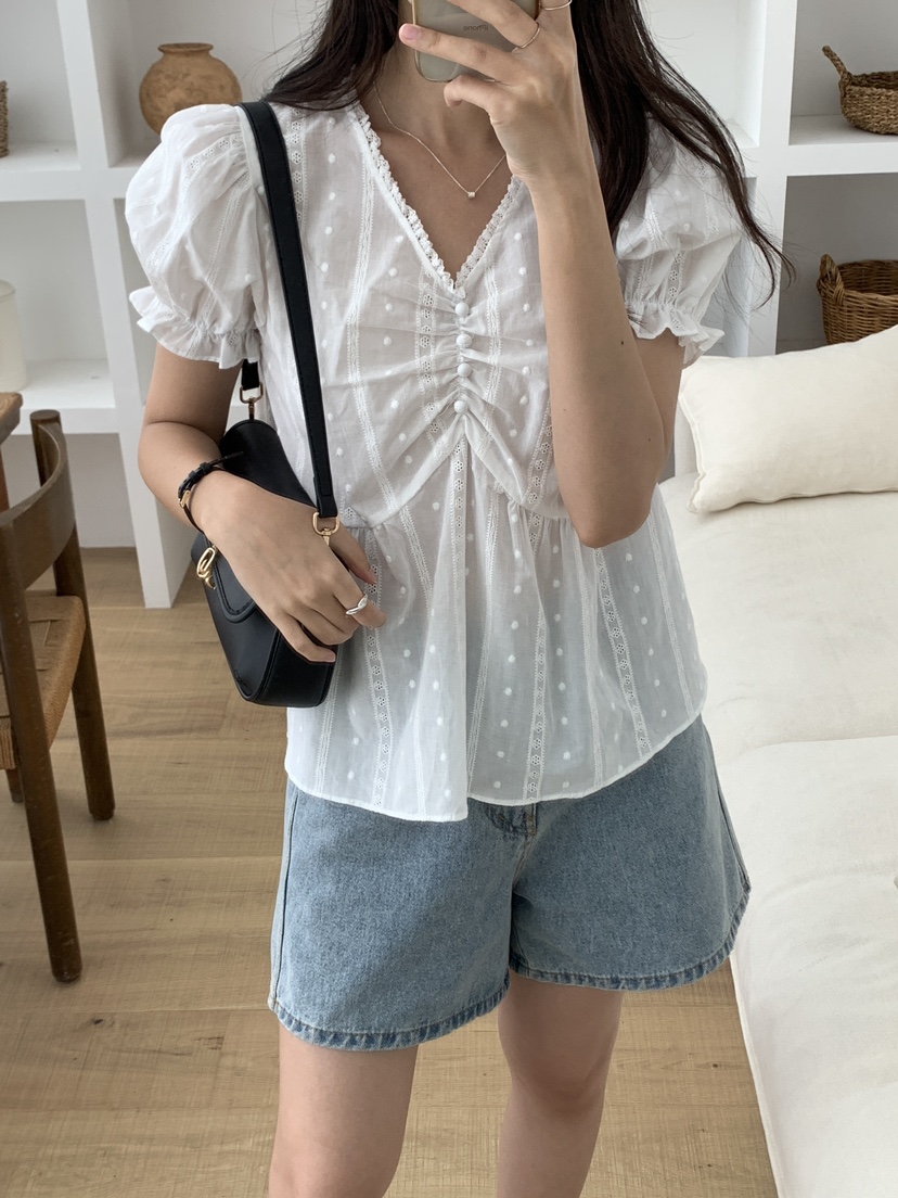 FRILL-T直郵韓國代購㊣女裝新品熱賣人氣時尚25春夏襯衫蕾絲衫FRILL-T襯衫/蕾絲衫