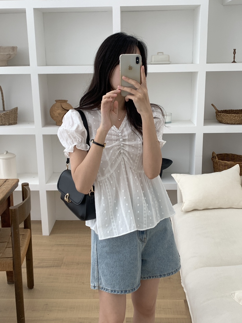 FRILL-T直郵韓國代購㊣女裝新品熱賣人氣時尚25春夏襯衫蕾絲衫FRILL-T襯衫/蕾絲衫
