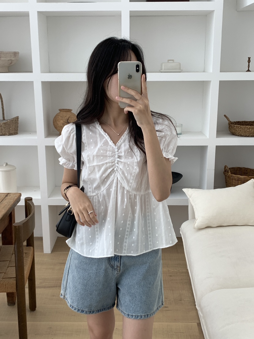 FRILL-T直郵韓國代購㊣女裝新品熱賣人氣時尚25春夏襯衫蕾絲衫FRILL-T襯衫/蕾絲衫