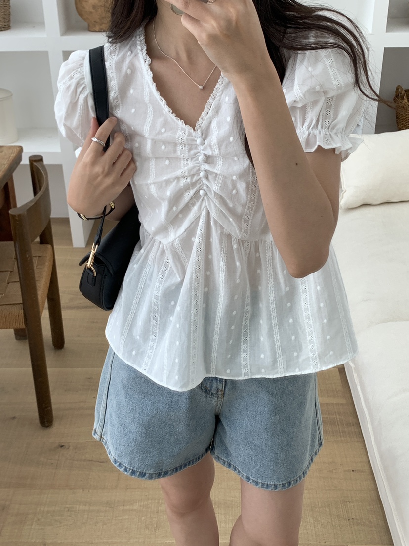 FRILL-T直郵韓國代購㊣女裝新品熱賣人氣時尚25春夏襯衫蕾絲衫FRILL-T襯衫/蕾絲衫