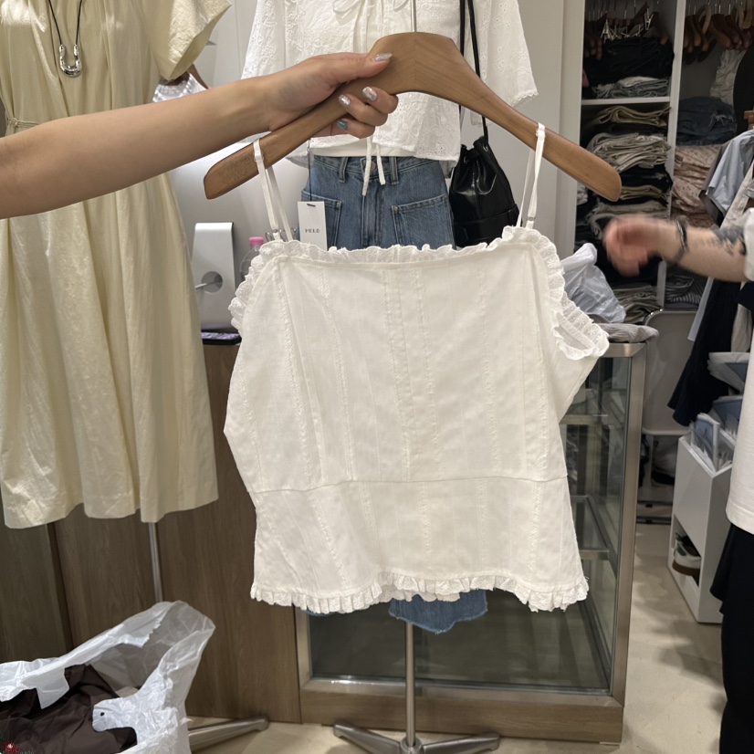 MELO直郵韓國代購㊣女裝新品休閑熱賣推薦吊帶背心荷葉邊棉質MELO吊帶/背心