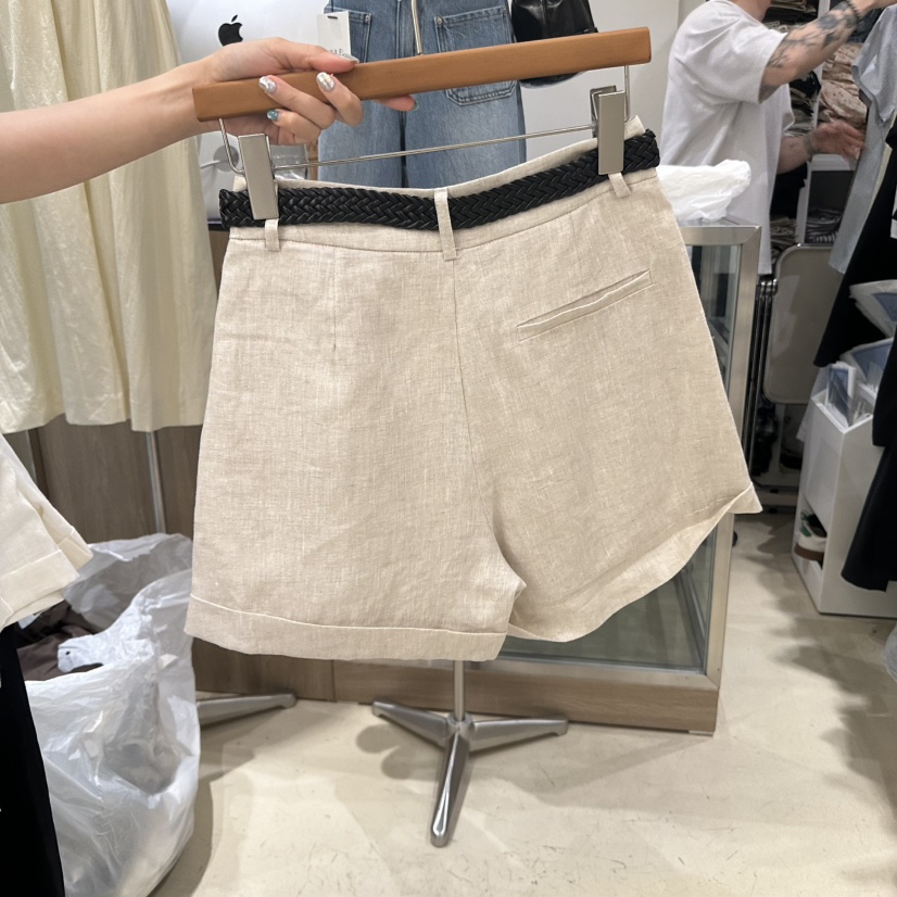 MELO韓國直郵㊣女裝新品休閑25春夏推薦熱賣短褲含腰帶亞麻MELO短褲