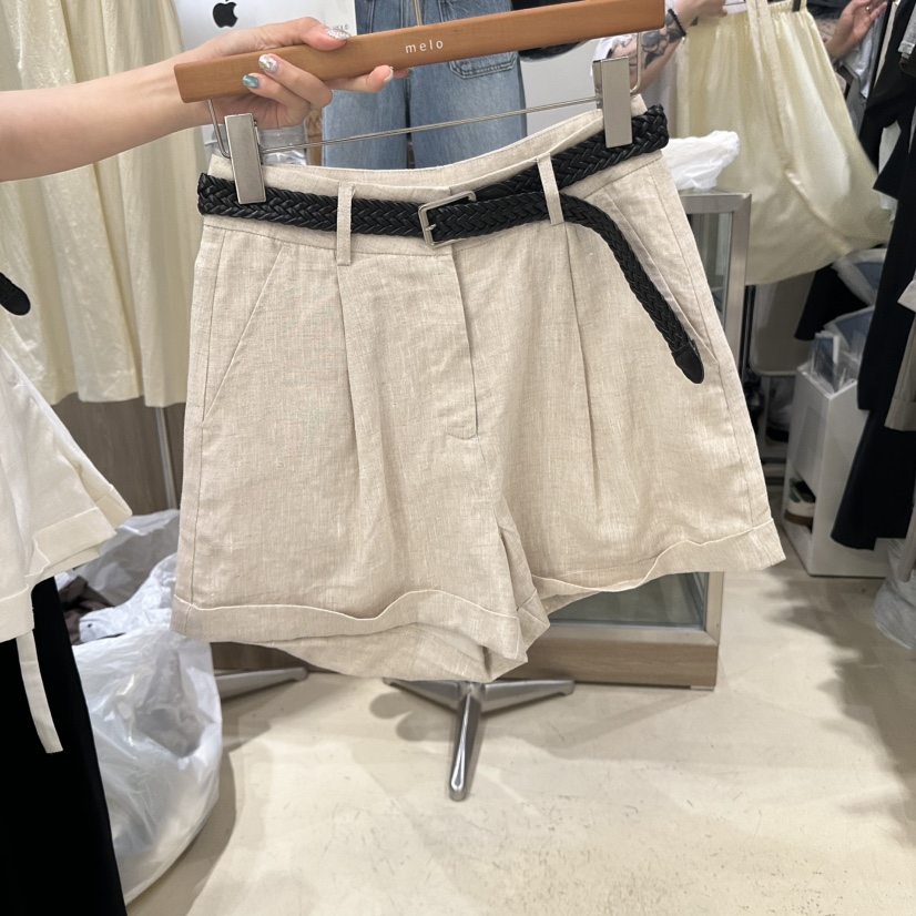 MELO韓國直郵㊣女裝新品休閑25春夏推薦熱賣短褲含腰帶亞麻MELO短褲圖色4